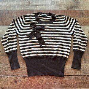 Bordado Brown and white striped sweater top with bow women's medium